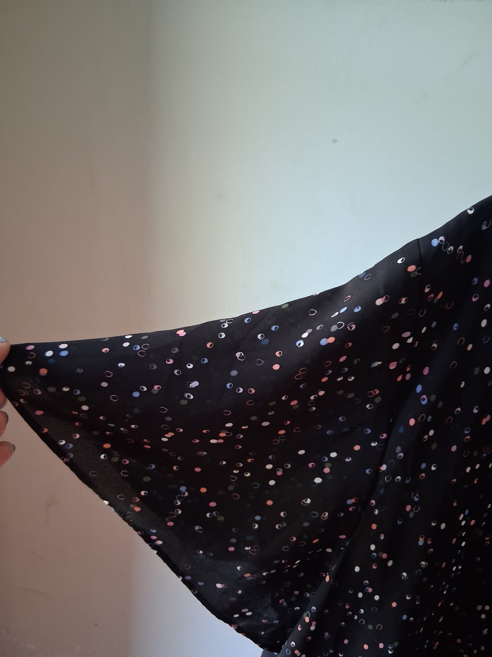 EVRI Black Dot-Print V-Neck Flutter-Sleee Blouse - Picture 5 of 5